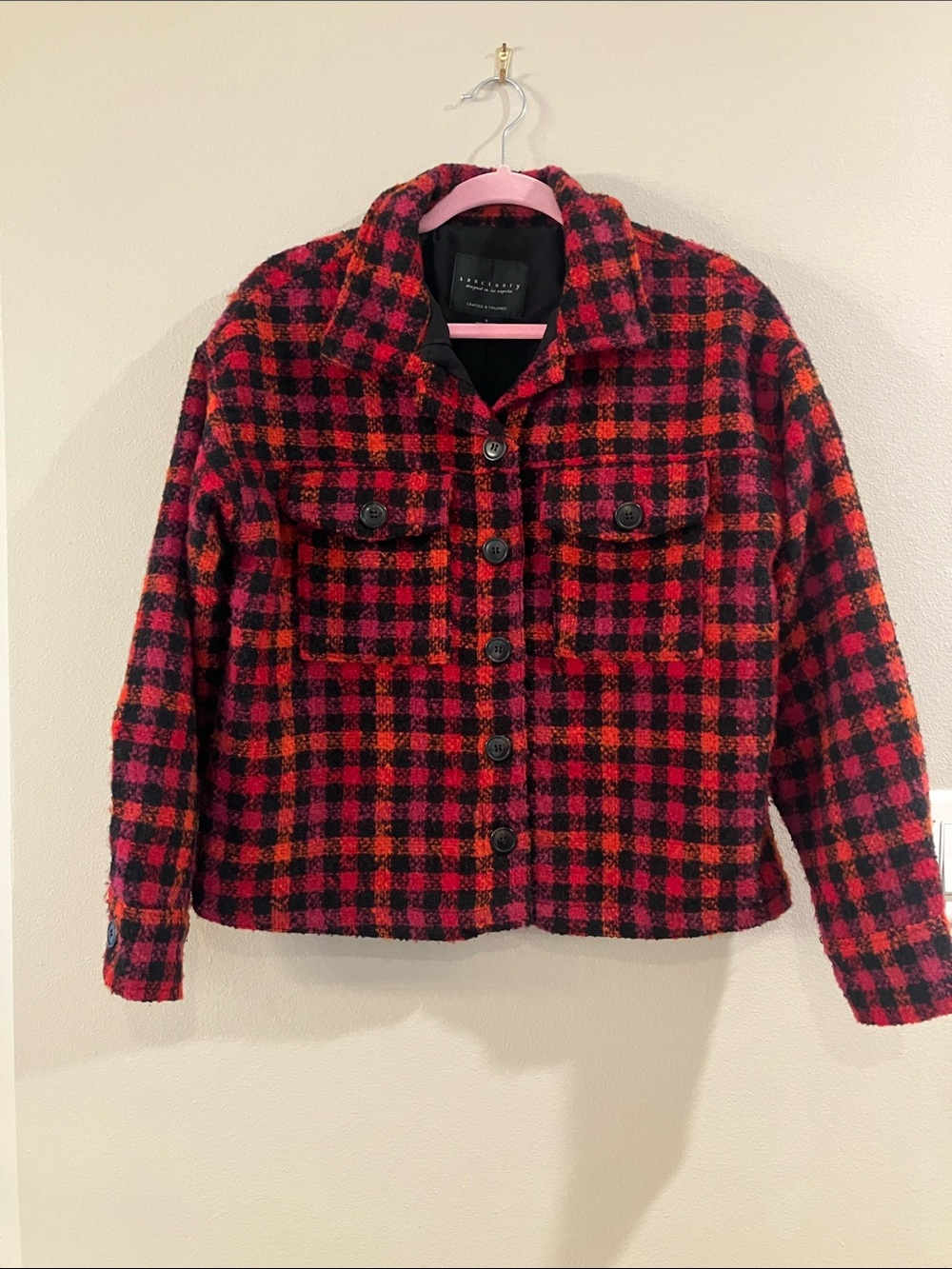 Sanctuary Red and Black Plaid Wool Jacket